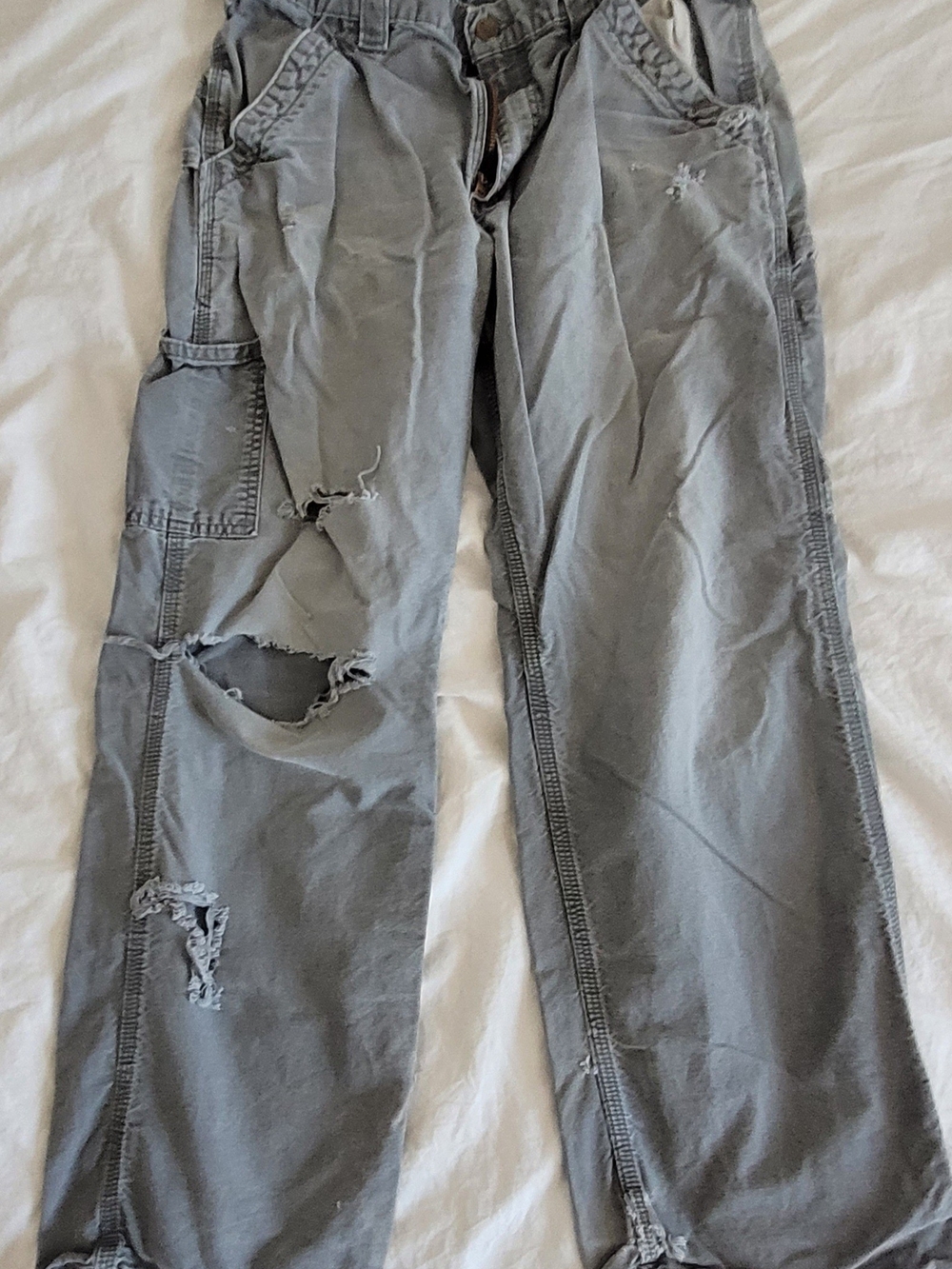 Carhartt Men's Gray Distressed Cargo Pants with Utility Pockets